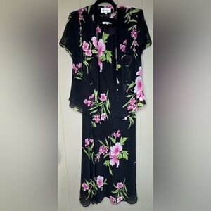 VTG 2pc Floral Midi Lined Church Dress & Sheer Jacket Womens Size 12